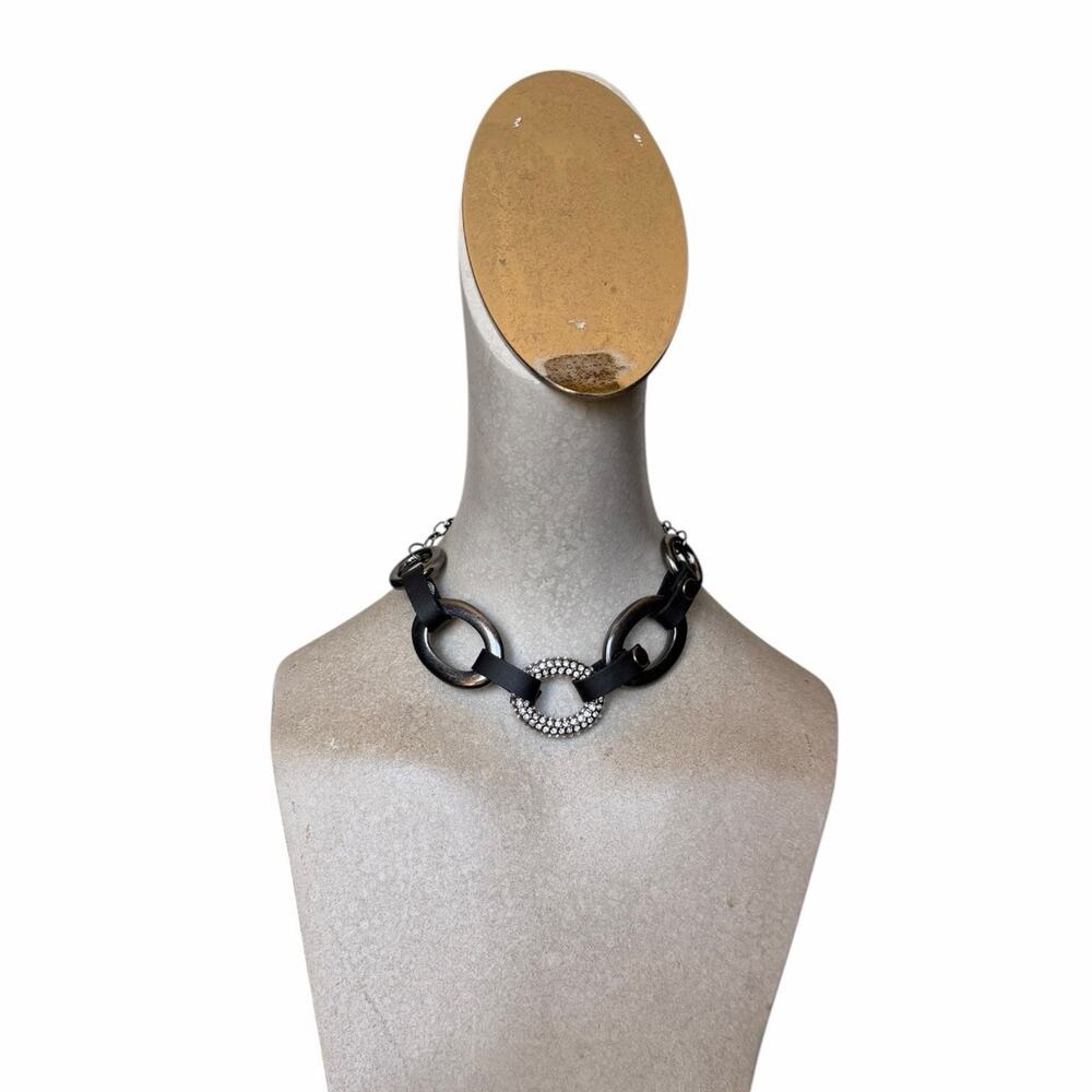 Urban Outfitters Mixed Media Statement Necklace Rhinestone Rings Faux Leather NW